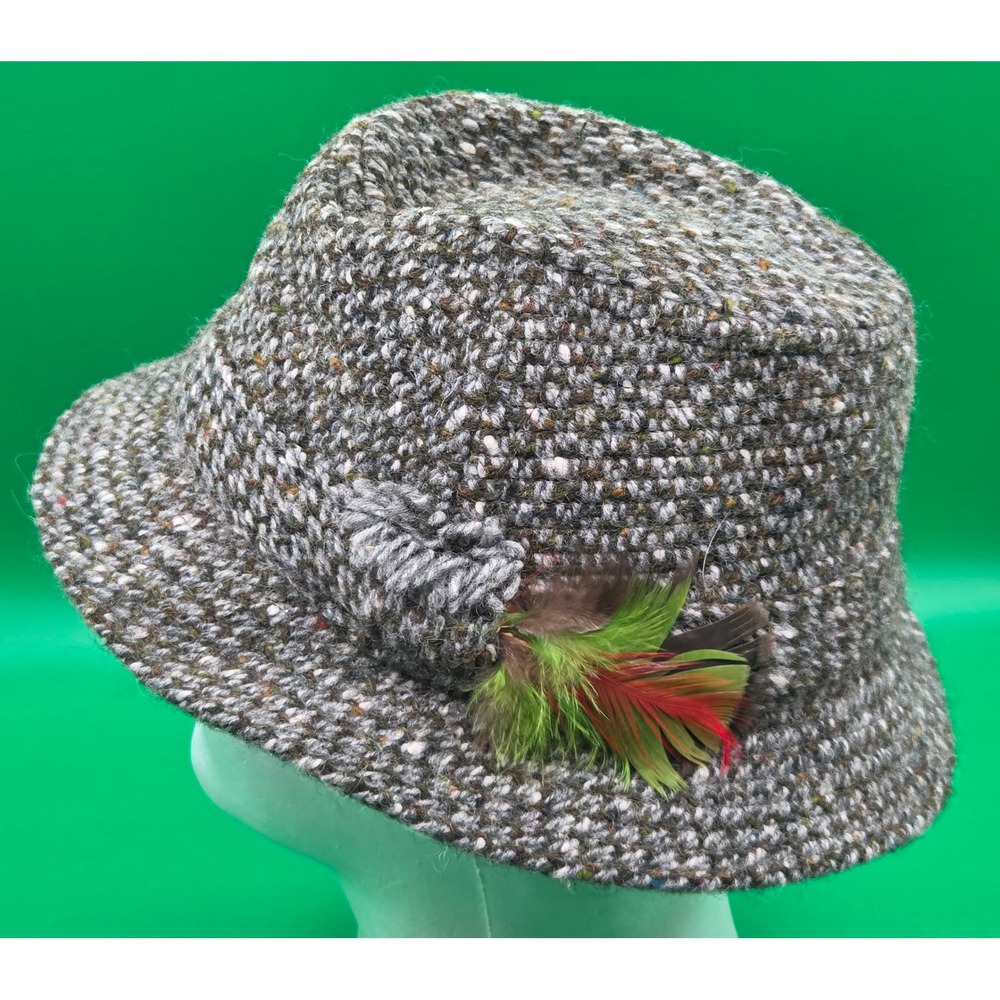 Hanna Hats of Donegal Grey Green Tweed Wool Bucket Hat Made in Ireland Size S